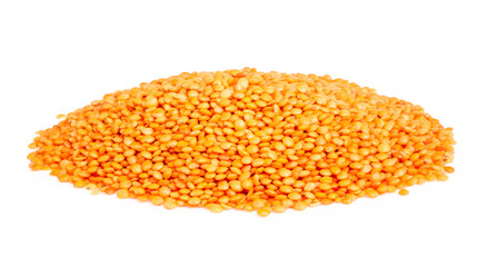 red lentils isolated on white
