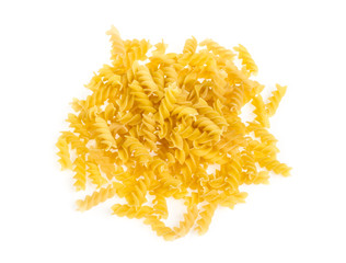 A portion of Rotini corkscrew pasta isolated on white.