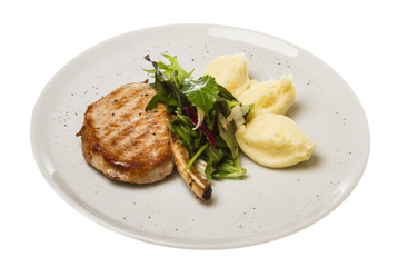 Grilled pork with salad and potato