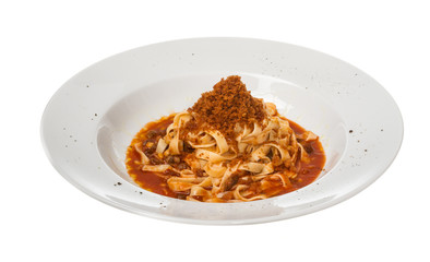 Pasta with tomato sauce basil and grated parmesan
