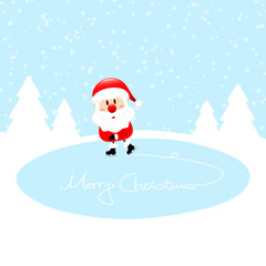 Xmas Santa Ice Skating On Lake 
