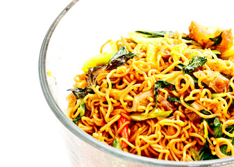 Thai food, spicy fried noodle with pork