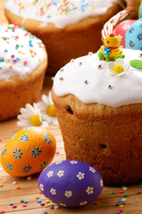 Easter eggs, cake, basket