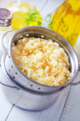 Boiled pasta in the metal bowl