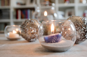 christmas decorations, candle and christmas balls