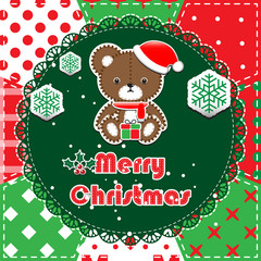 Patchwork christmas background with teddy bear