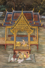 Art thai painting on wall in temple,bangkok,thailand
