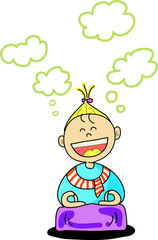 happy kid practice meditation cartoon hand-drawn