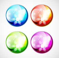 Vector Christmas shiny buttons with snowflakes