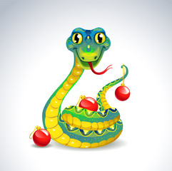 Naklejka premium Snake with Christmas balls.