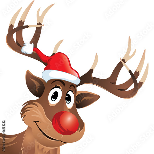 "Rudolf the reindeer with red nose and hat" Stock image and royalty ...