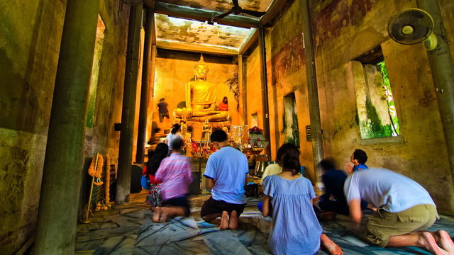 Big Golden Buddha in church with faith of people