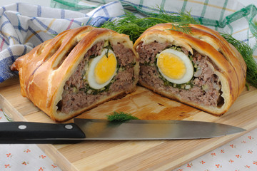 Meatloaf with egg and greens in the test