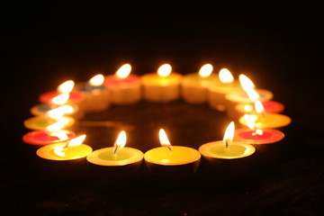 Closeup of burning candles