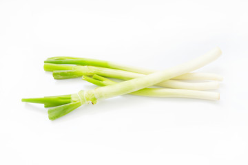 fresh green onions isolated on white background