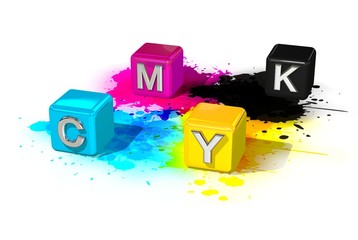 CMYK Würfel in Flecken 2