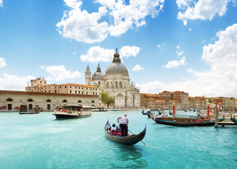 Grand Canal and Basilica Santa Maria della Salute, Venice, Italy - obrazy, fototapety, plakaty