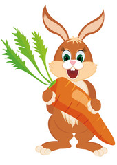 A happy rabbit with a giant carrot