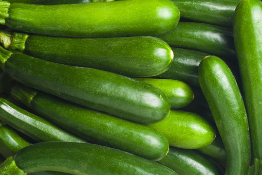Close up of fresh courgettes or zucchini