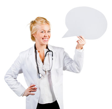 Attractive Woman Doctor Holding A Speech Bubble