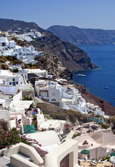 White houses located on the volcanic mountains of Santorini