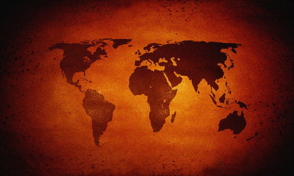 Hot world map, global warming
