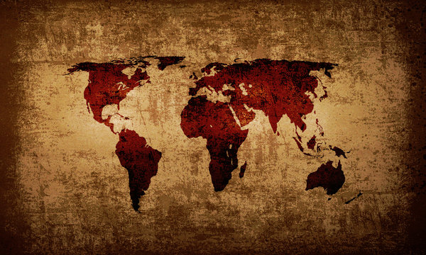 Brown grunge world map background