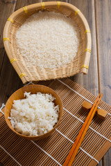 the rice on bamboo mat