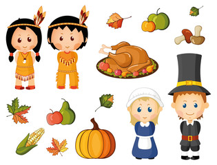 Illustrated set of thanksgiving icons