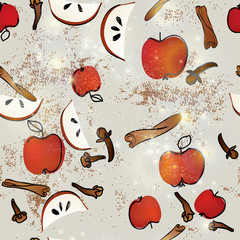 Apple strudel / Seamless pattern with strudel ingredients
