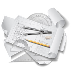 Architectural background with drawing tools