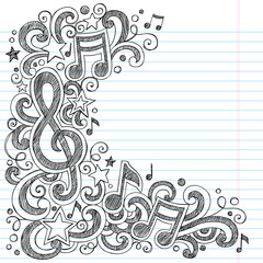 Naklejka premium Music Notes G Clef Sketchy Doodles Vector