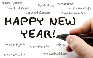 Happy New Year Hand Writing Word Concept