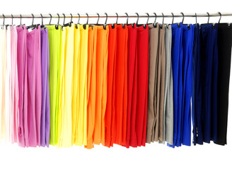 A line colorful pants on the hanger
