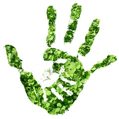 Conceptual hand print made of fresh green grass isolated