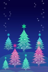 Colorful Christmas tree with snow background