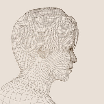 High resolution conceptual 3D wireframe man head