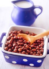 Dry breakfast and fresh milk in the jug