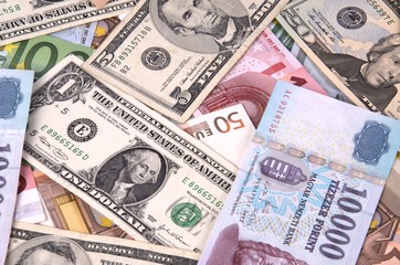 Fototapeta na wymiar Money - Forint,Euro,Dollar