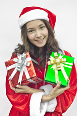santa claus hat with christmas gift boxes