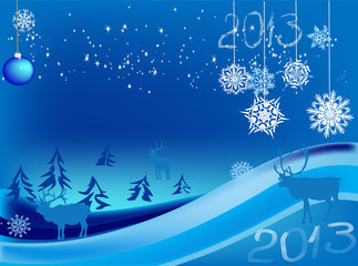 blue new year illustration with deers