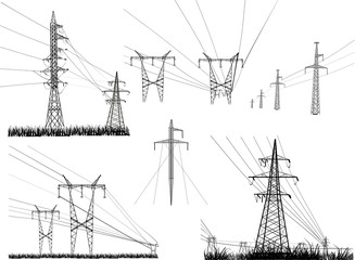 electric towers set isolated on white