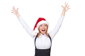 Fototapeta na wymiar santa businesswoman shouting of joy
