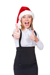 happy businesswoman showing thumbs up