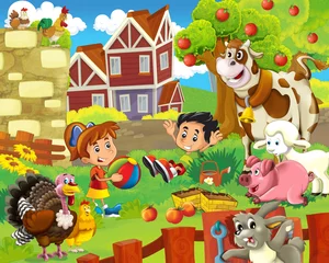 Foto op Plexiglas Boerderij De boerderijillustratie voor kinderen - vrolijk en leerzaam