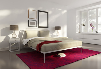 Elegant white red luxury bedroom, fresh design style