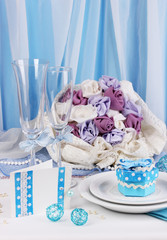 Serving fabulous wedding table in blue color