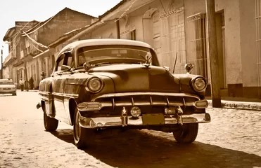 Printed roller blinds Cuban vintage cars Classic Chevrolet  in Trinidad, Cuba