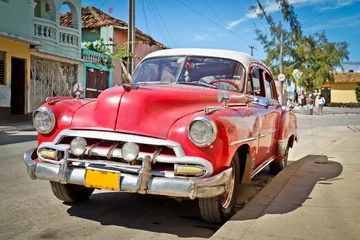 Printed roller blinds Cuban vintage cars Classic Chevrolet  in Trinidad, Cuba