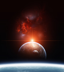 Earth with Planets and Red Nebula on background - 46591424
